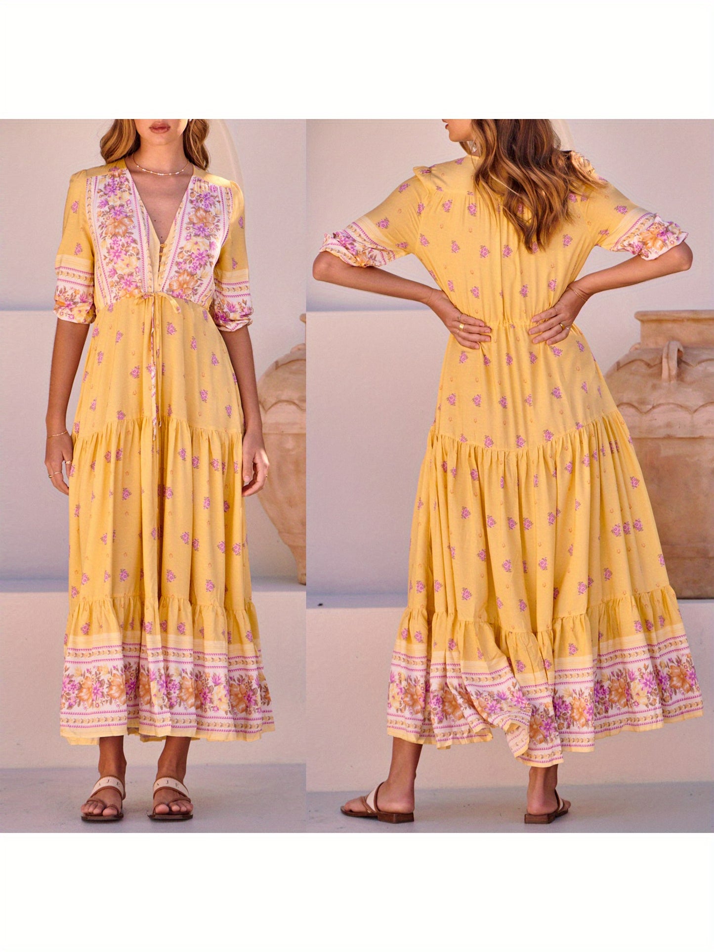Chic Floral V-Neck Maxi Dress