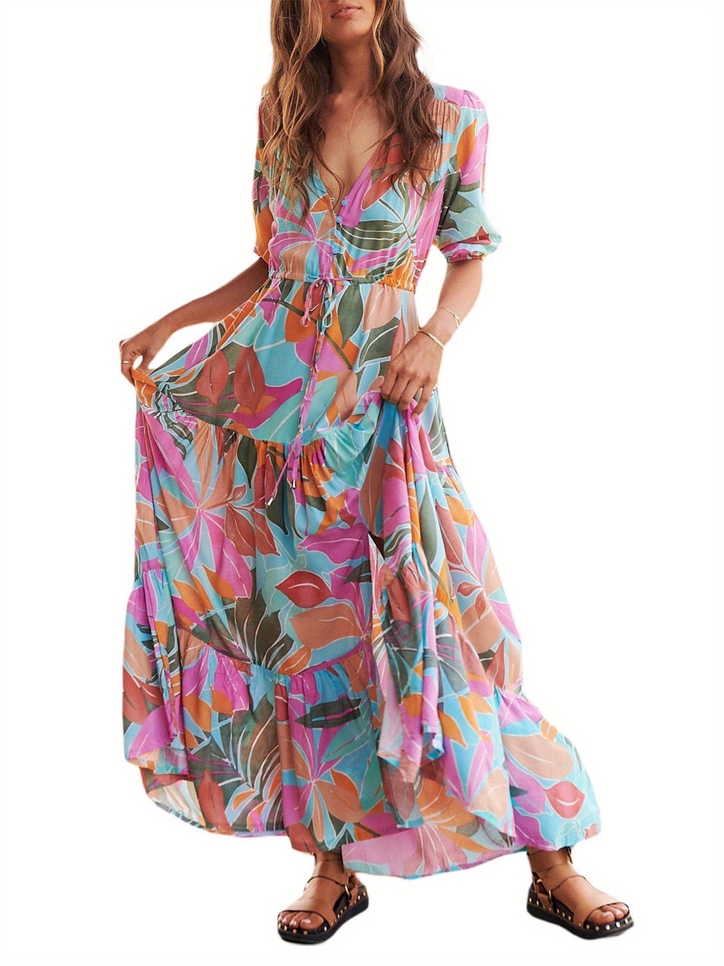Chic Floral V-Neck Maxi Dress