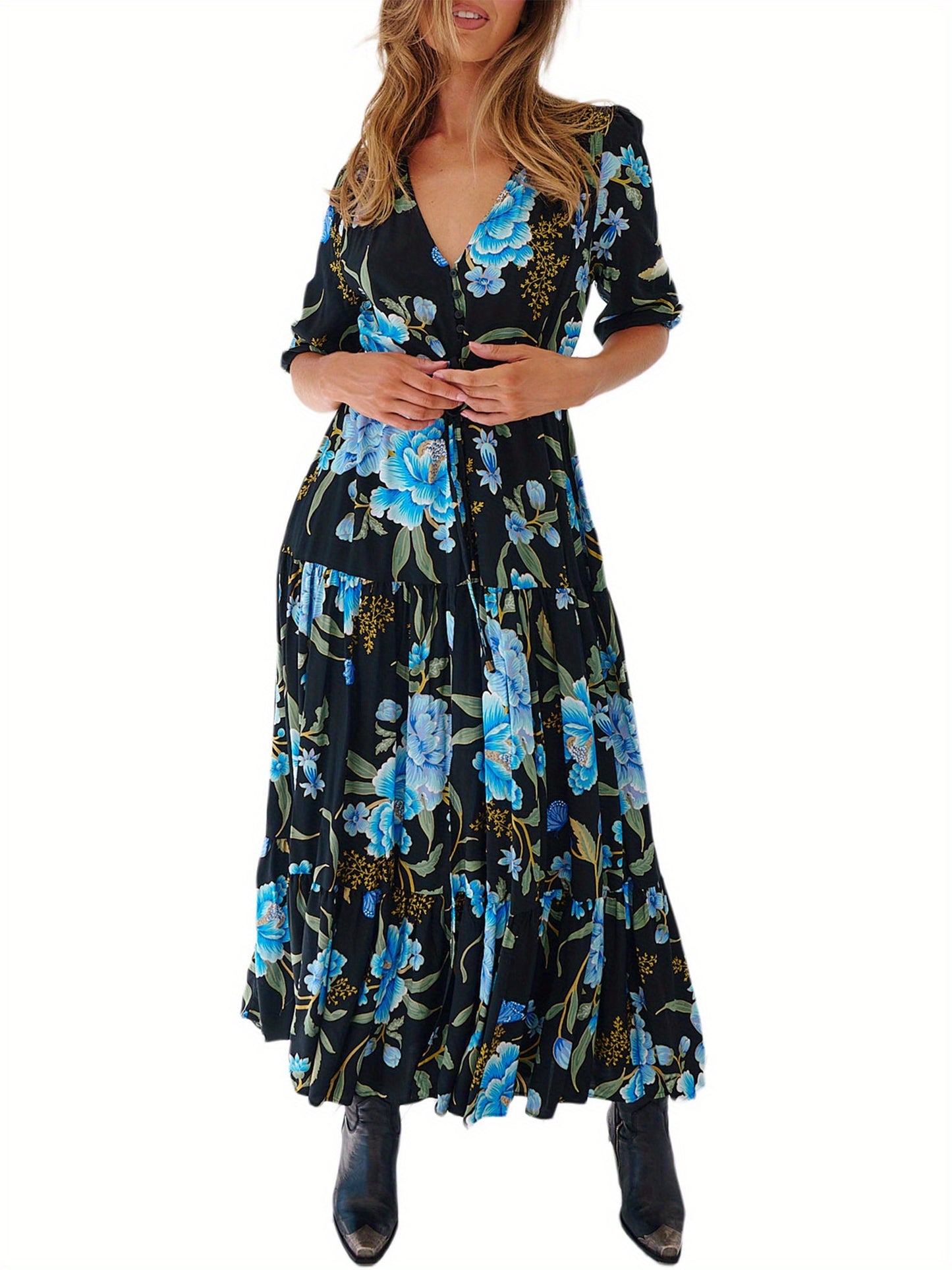 Chic Floral V-Neck Maxi Dress