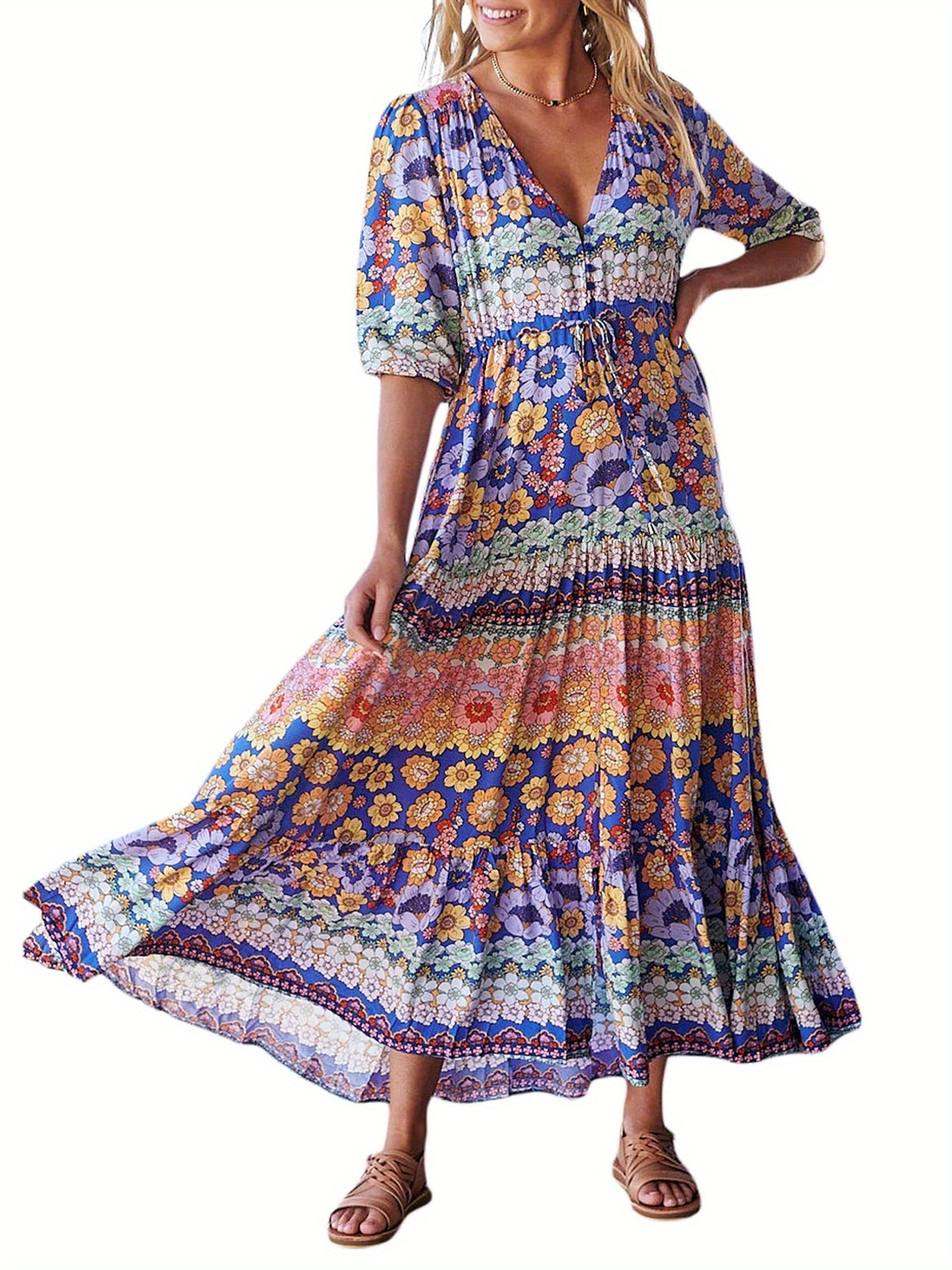 Chic Floral V-Neck Maxi Dress