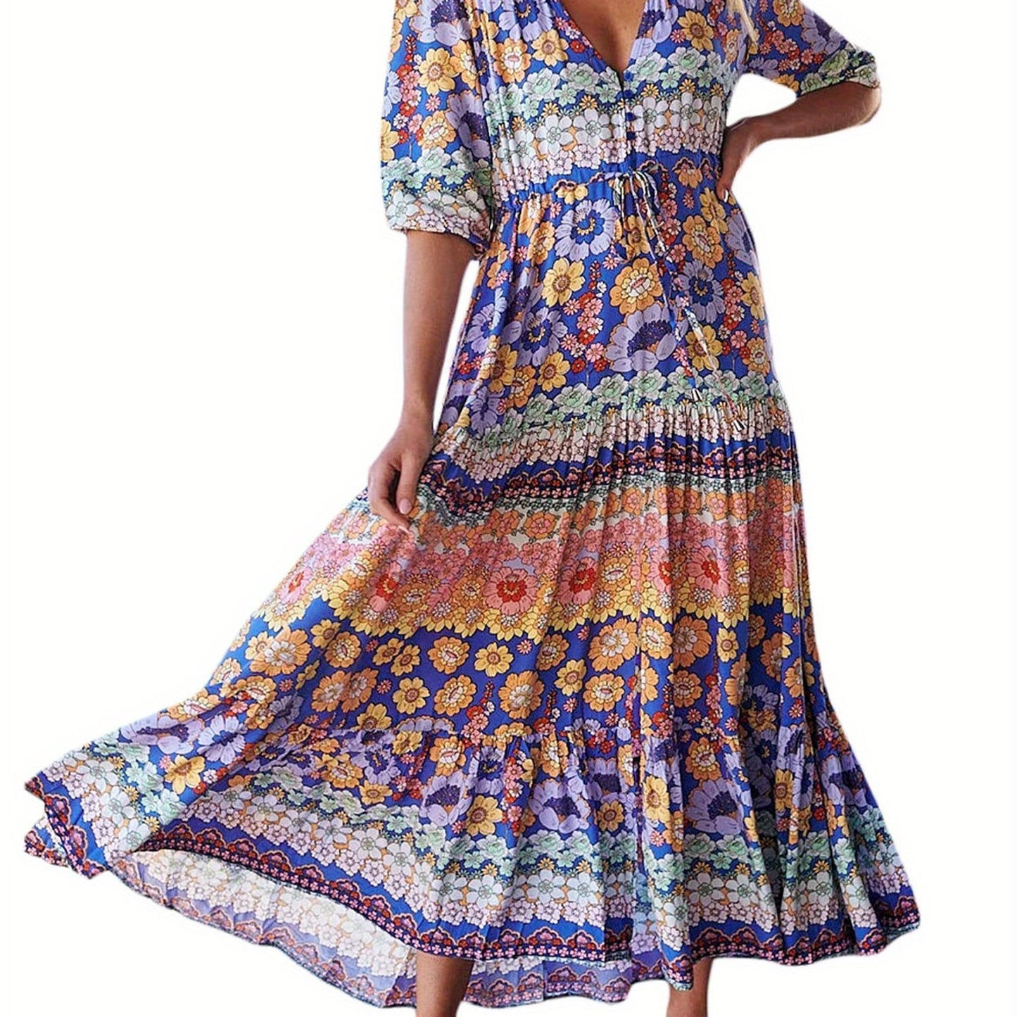 Chic Floral V-Neck Maxi Dress
