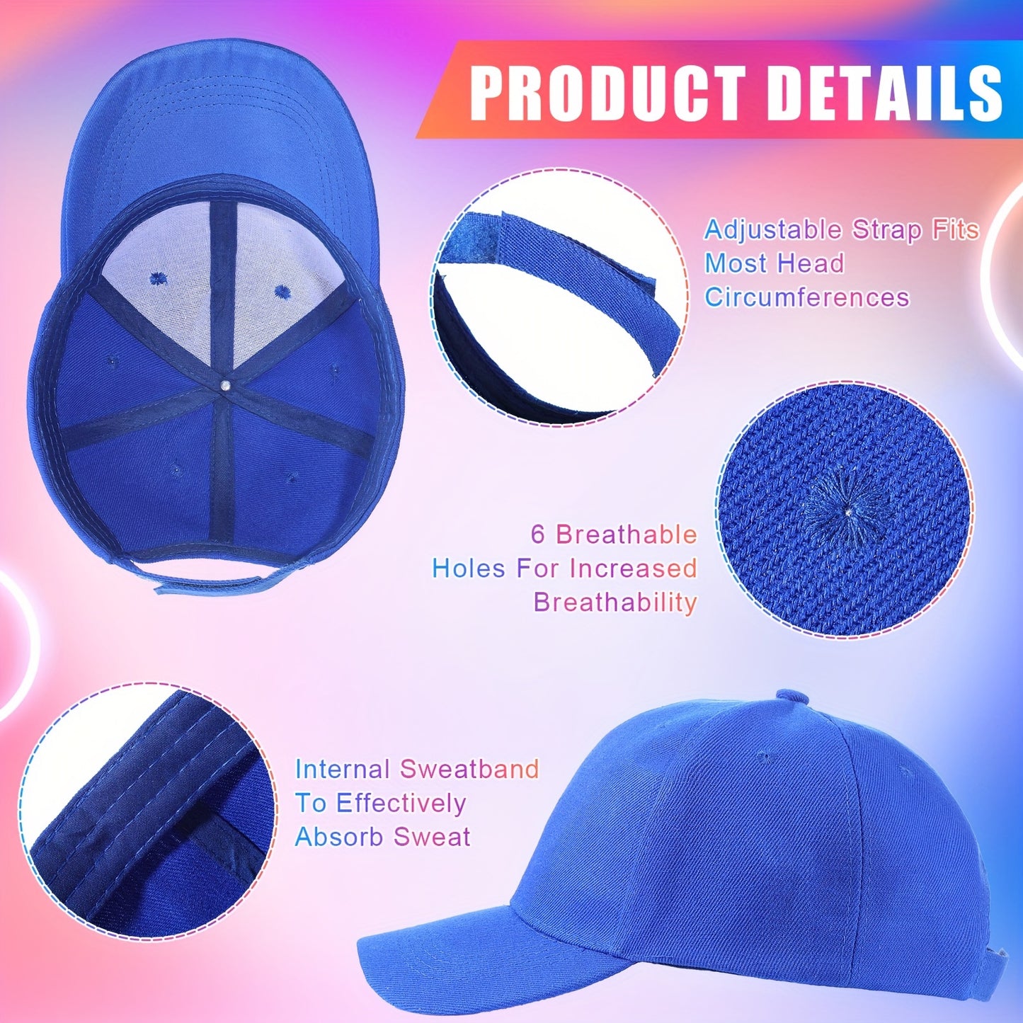 72 Pcs Adjustable Baseball Caps,
