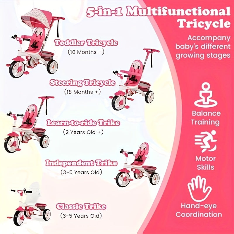 Tricycle, 5 In 1 Baby Stroller Trike