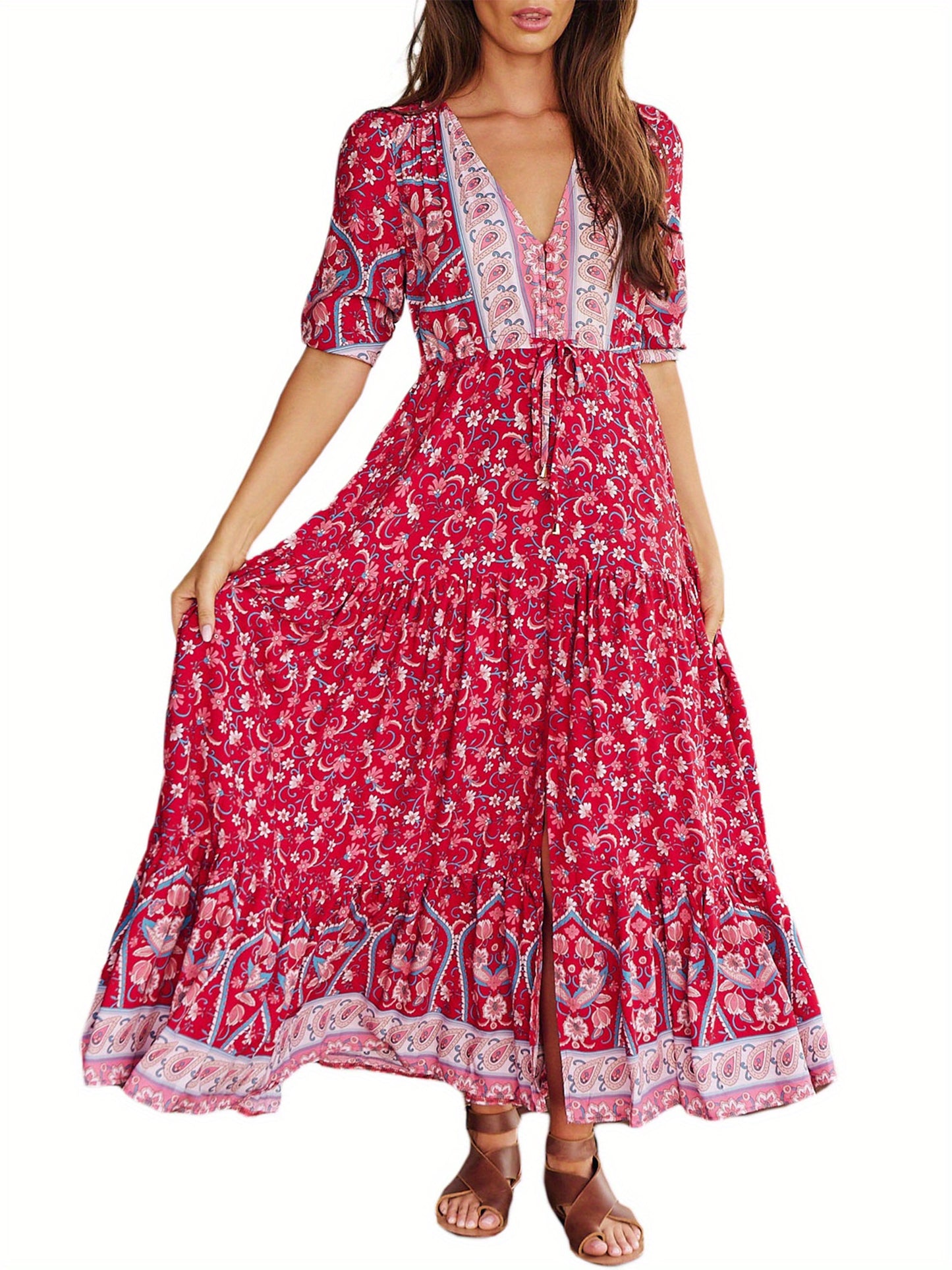 Chic Floral V-Neck Maxi Dress