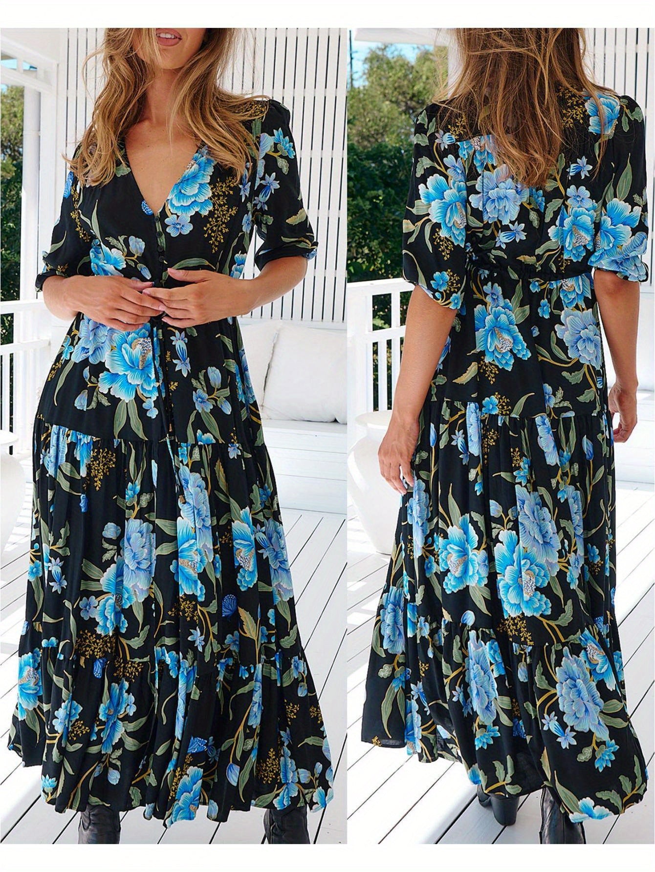 Chic Floral V-Neck Maxi Dress