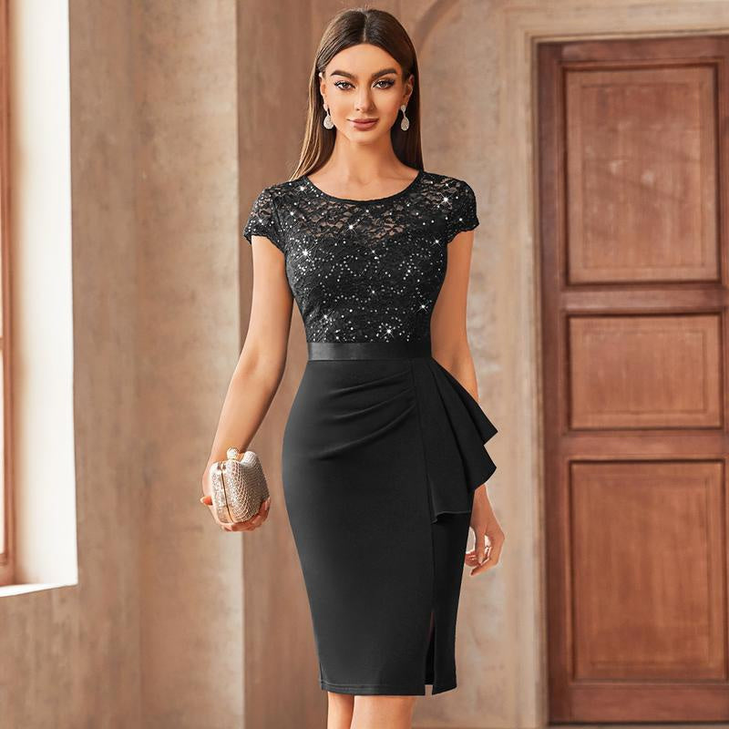 sequin lace cocktail dress