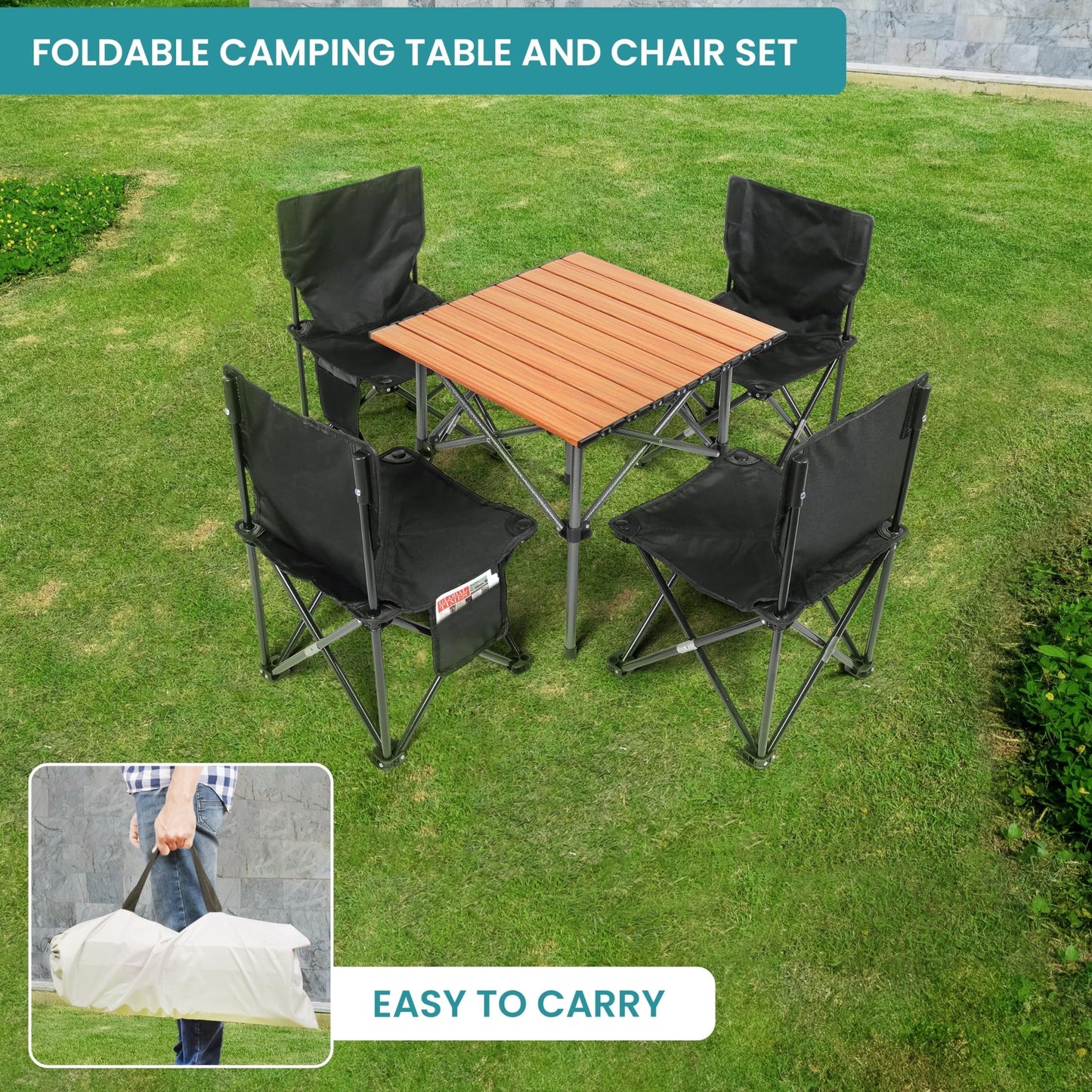 Black Camping Chair & Table