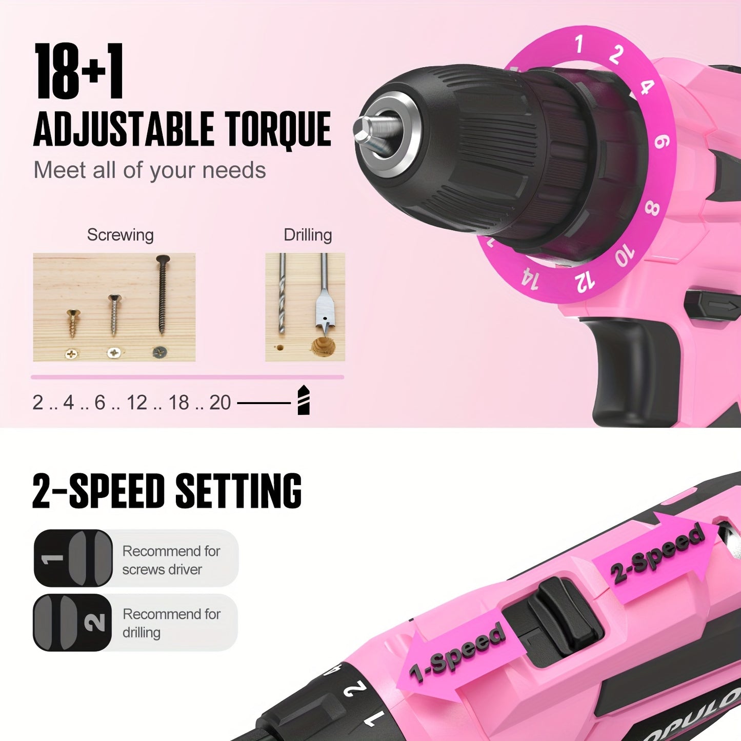 Cordless Power Drill Driver Pink