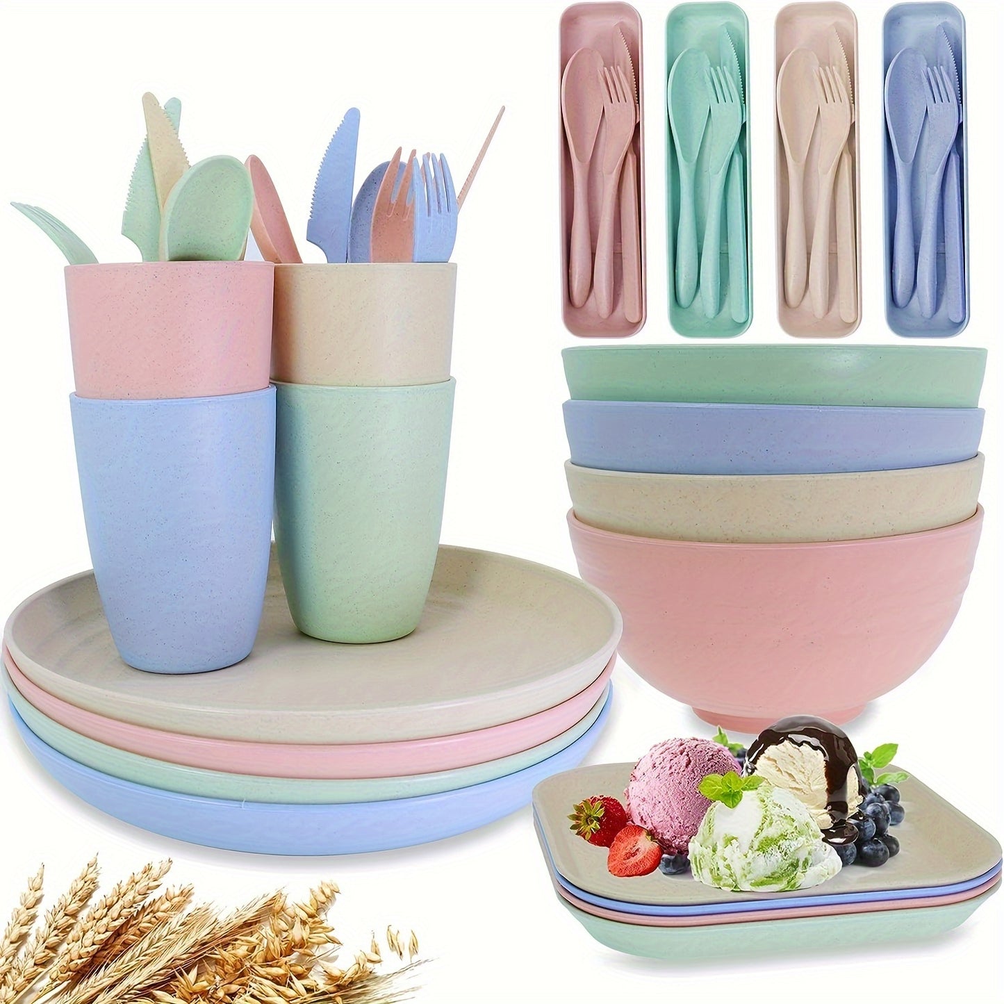 32 piece straw cutlery set