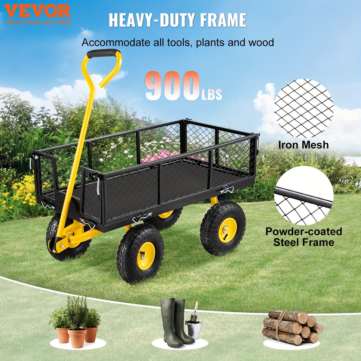 Heavy-Duty Steel Garden Cart