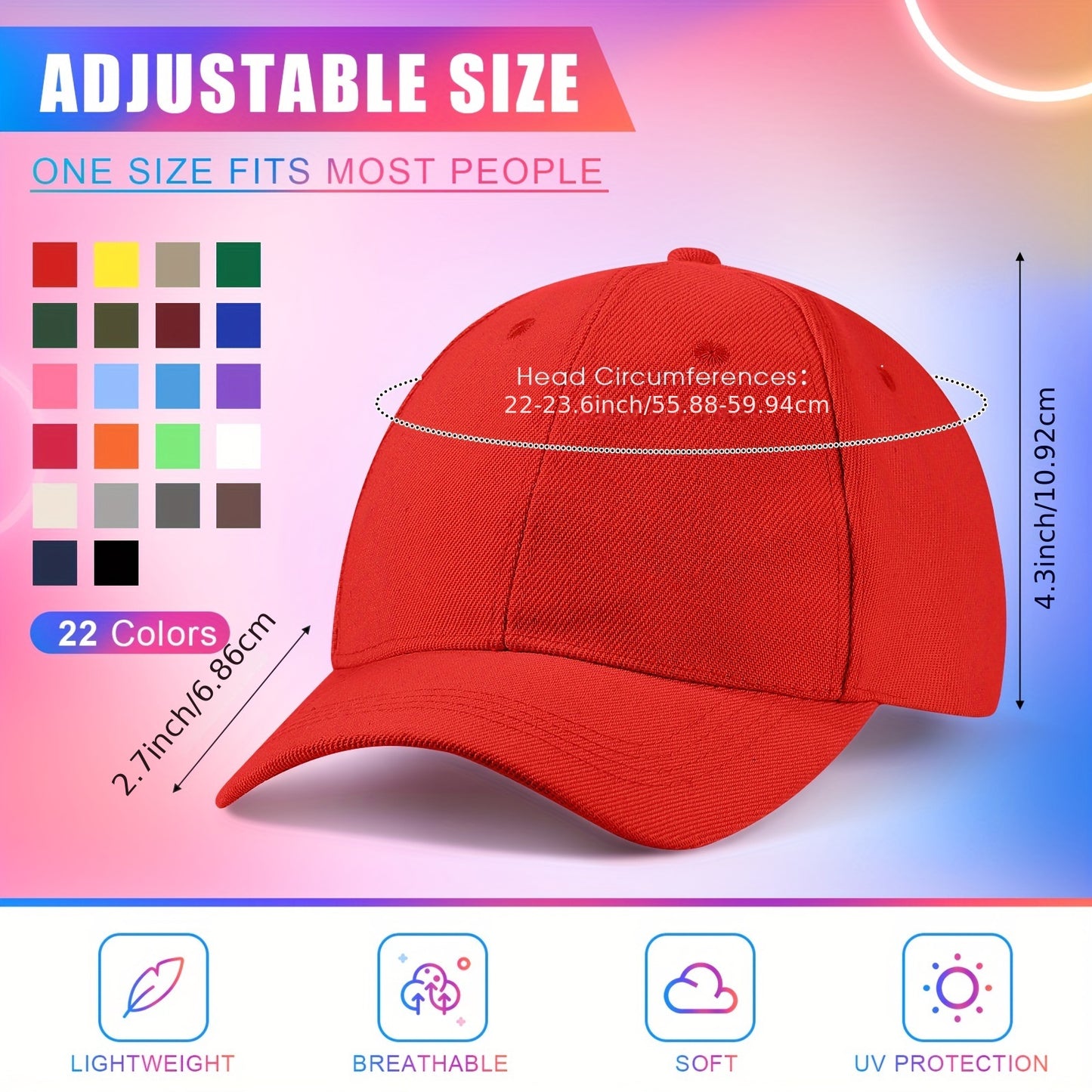 72 Pcs Adjustable Baseball Caps,