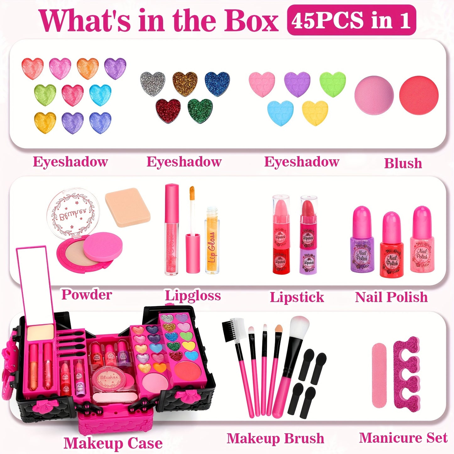45 PCS Kids Makeup Kit for Girls,